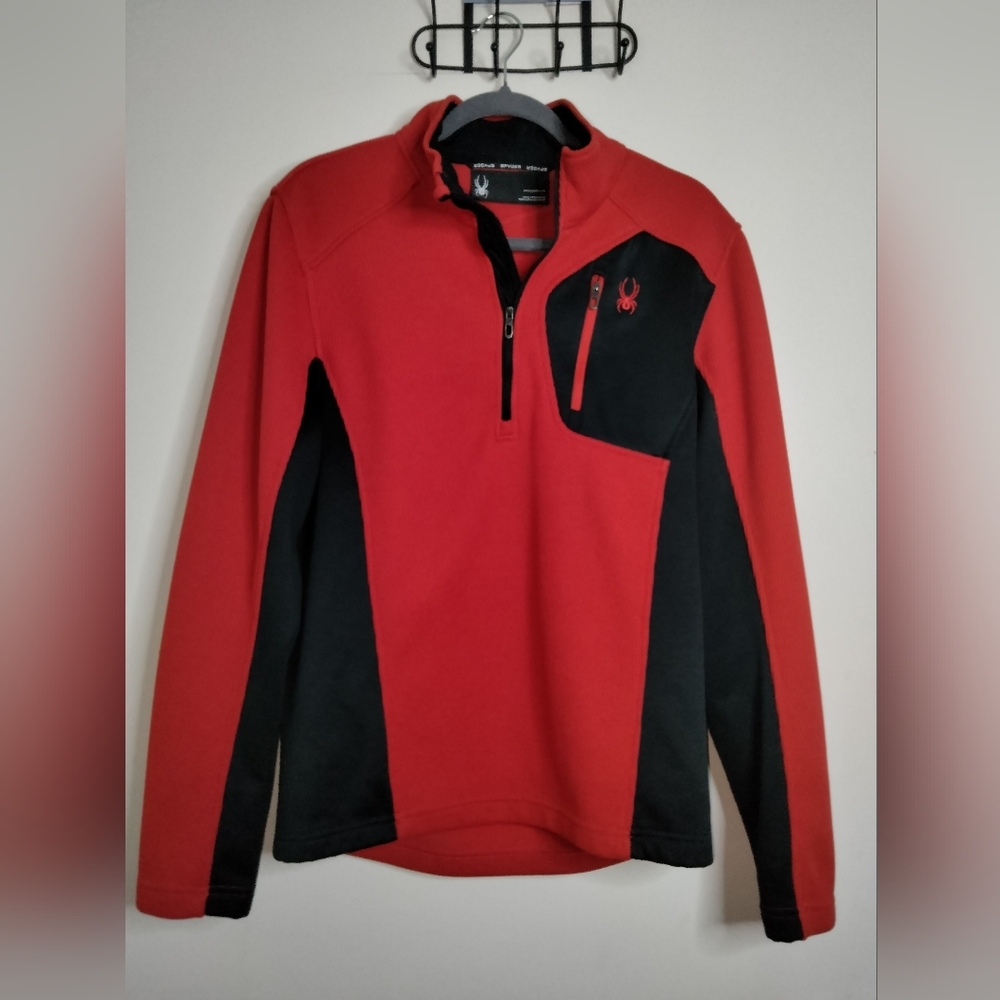 Spyder (Size M) Men's Red & Black Chest Zip Pocket Bandit LS 1/4 Zip Pullover